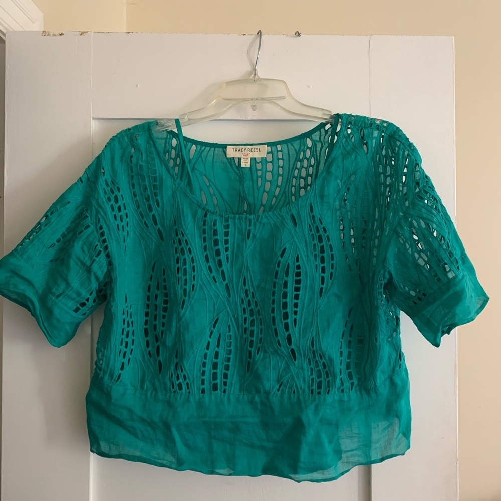 Anthropologie Tracy Reese Eyelet Top in Teal Sz S
